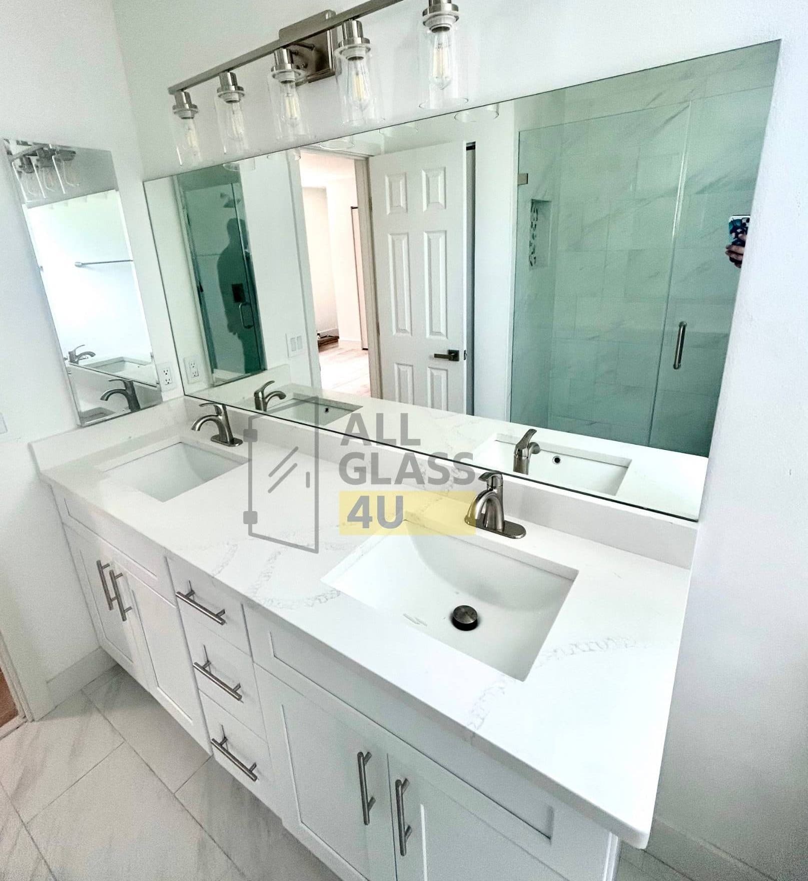 Custom vanity mirror installation over a double sink