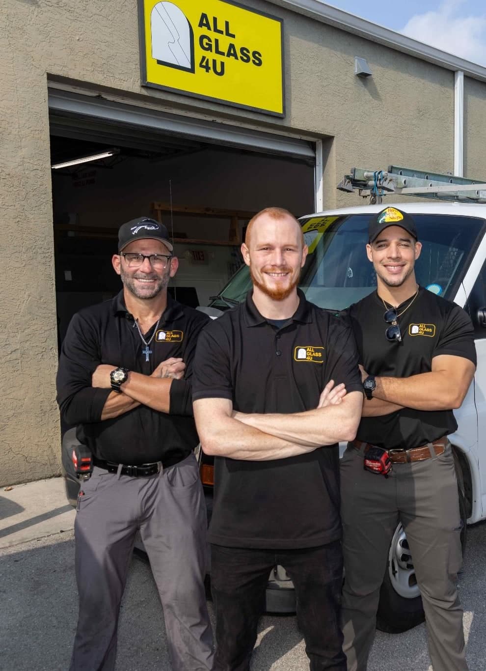 The All Glass 4 U team outside the shop in Stuart, FL